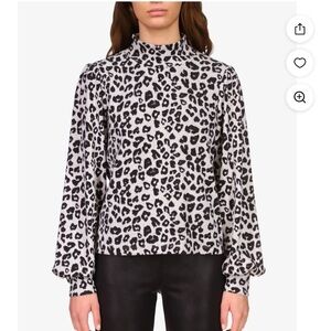 Sanctuary NITE SPOTS For Keeps Long Balloon Sleeve Mock Neck Top - Leopard Print